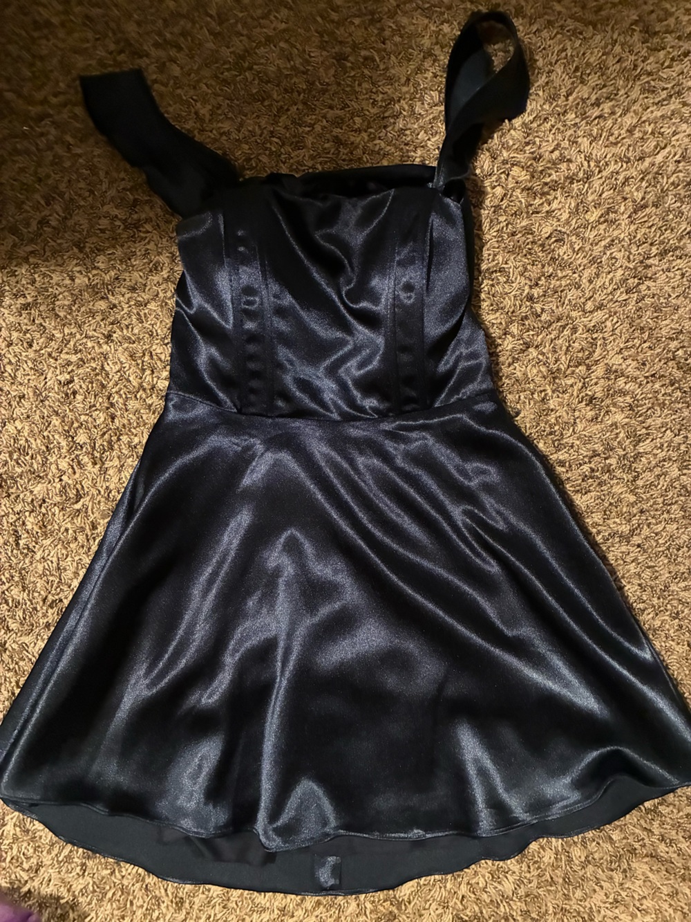 Satin Navy Sleeveless Fit-and-Flare Dress
